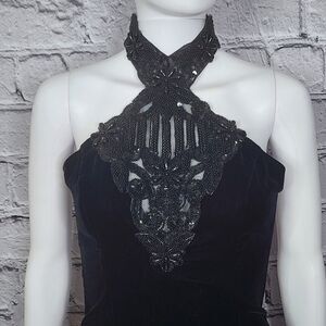 Jessica McClintock Gunne Sax Black Velour Beaded Dress, Women's 7/8